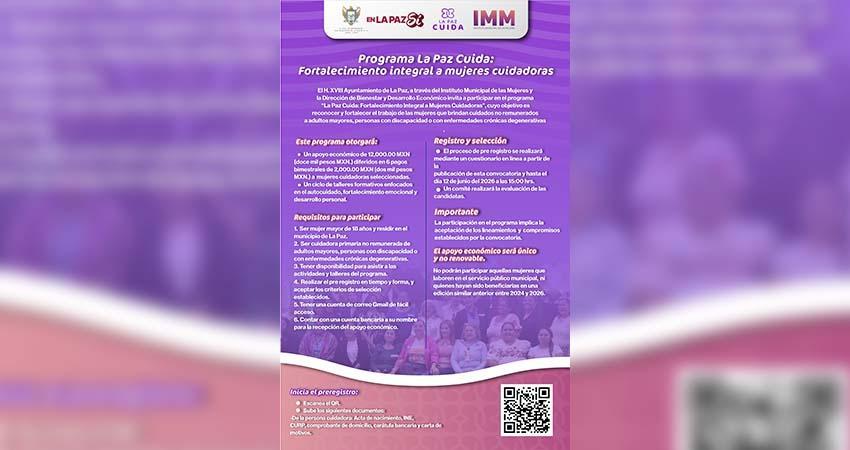 Invita Ayuntamiento de La Paz a participar en programa de apoyo para mujeres cuidadoras
