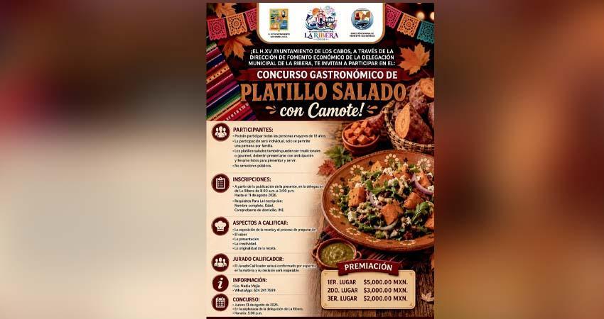 Invitan a participar en el Concurso Gastronómico de Platillo Salado con Camote en La Ribera