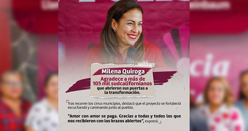 Milena Quiroga agradece a más de 105 mil Sudcalifornianos que abrieron sus puertas al a transformación