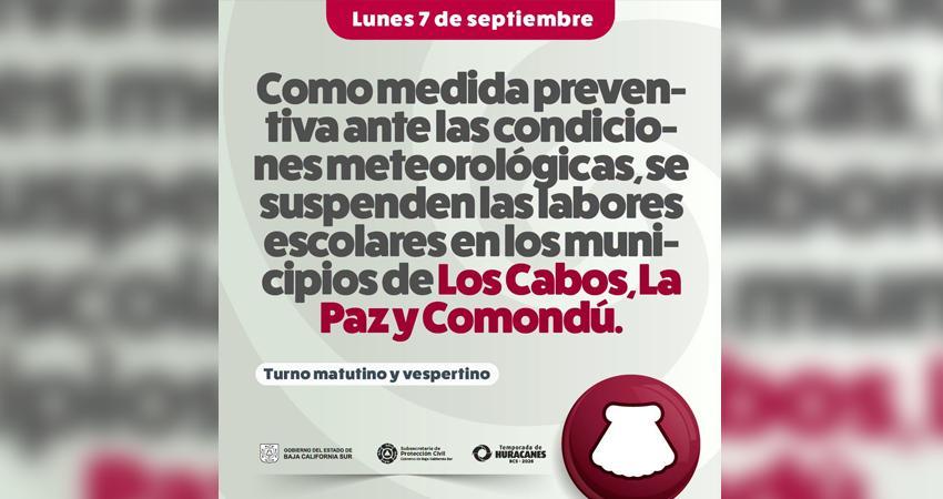 Consejo Estatal de Protección Civil suspende clases en La Paz, Los Cabos y Comondú