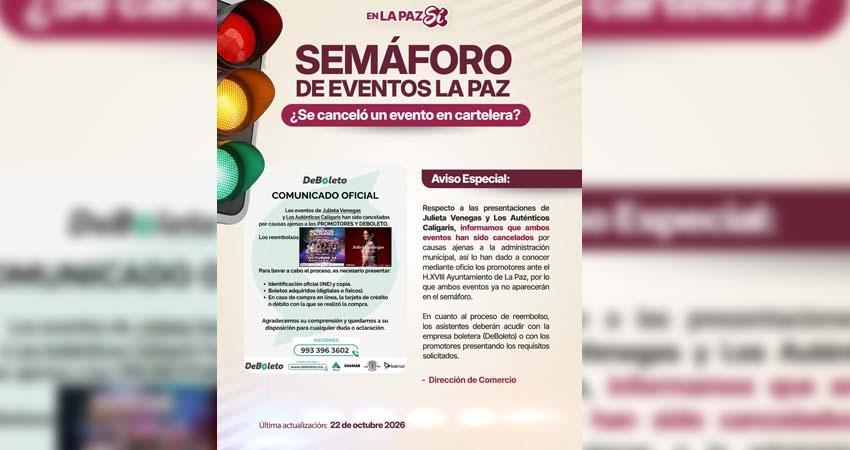 Ayuntamiento de La Paz actualiza Semáforo de Eventos