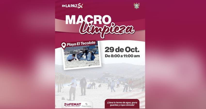 Invita Gobierno Municipal de La Paz a macro limpieza de playa El Tecolote