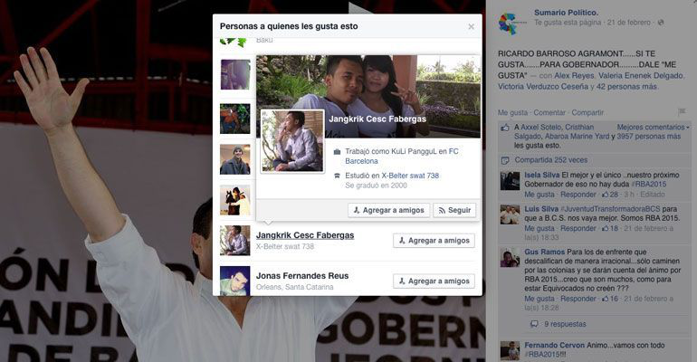 Señalan compra de seguidores de Ricardo Barroso en Facebook para generar mayor aceptación