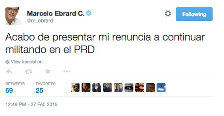  Marcelo Ebrard, renuncia al PRD