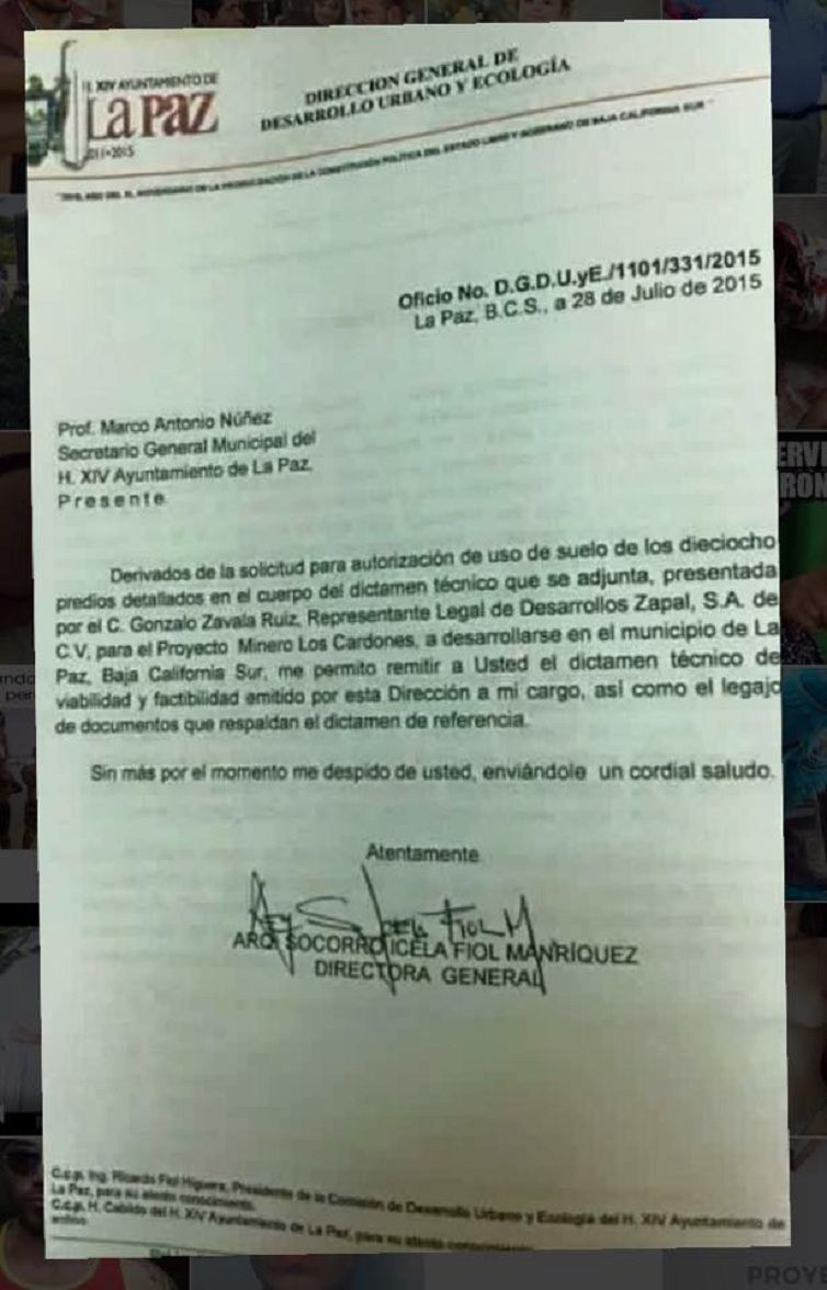 Emite el Ayto de La Paz dictamen sobre el cambio de uso de suelo solicitado por minera
