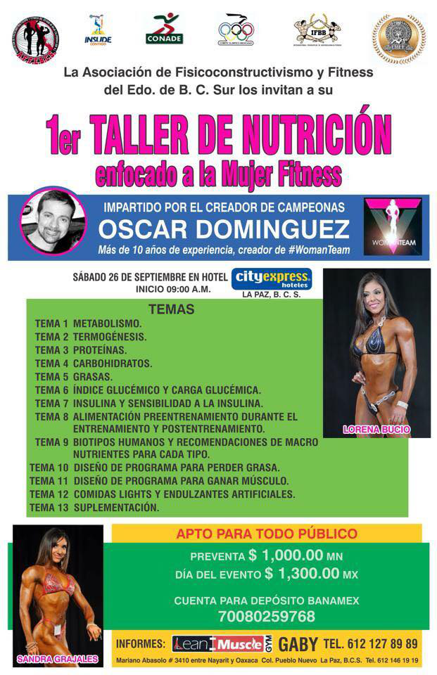 Mañana se llevará a cabo el 1er Taller de Nutrición enfocado a la Mujer Fitness