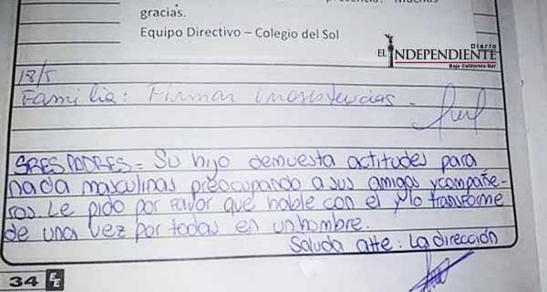 Maestra pide a padres “hacer un hombre” a su hijo