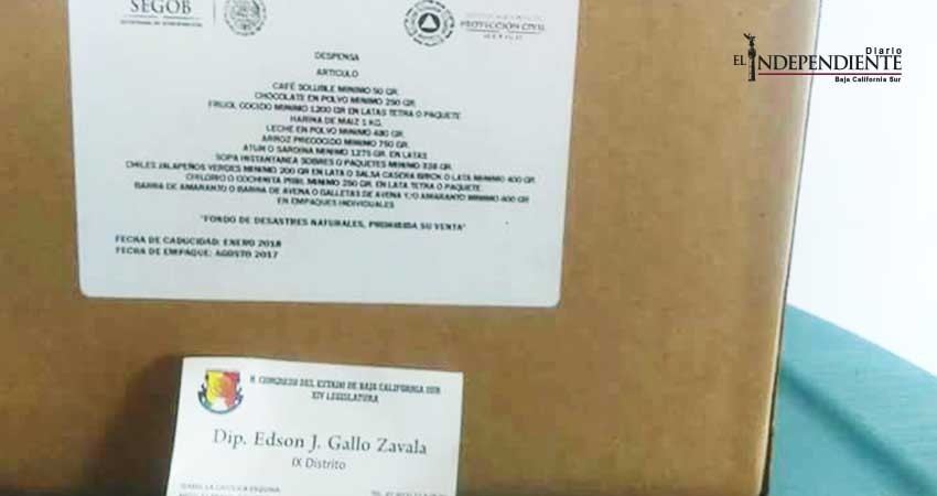 Denuncian entrega de despensas del Fonden con tarjeta de diputado Edson Gallo