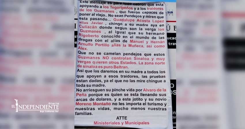 De nueva cuenta aparecen narco mantas en La Paz