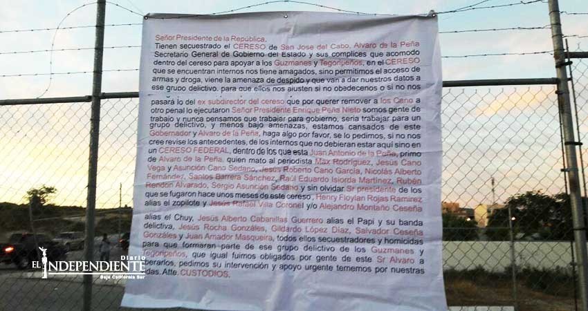 “Estamos cansados de este Gobernador y Alvaro De la Peña” advierten custodios del Cereso de SJC; piden apoyo a Presidente