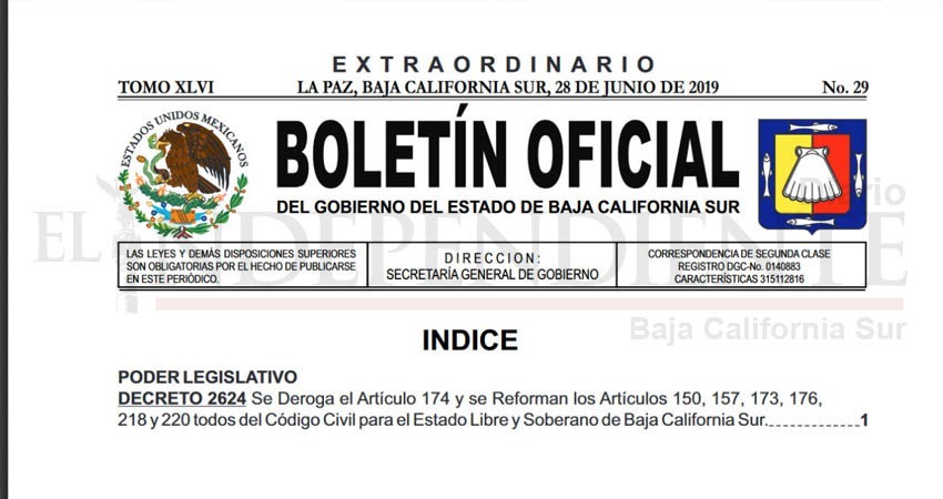 Publica Boletín Oficial del Gobierno de BCS reformas que permite Matrimonio entre personas del mismo sexo