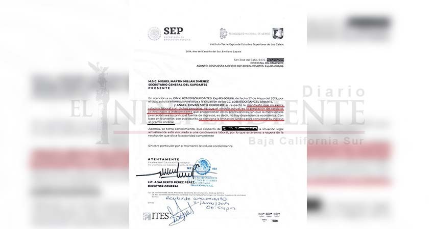 SUPDAITES Los Cabos denuncia nepotismo de parte del director general