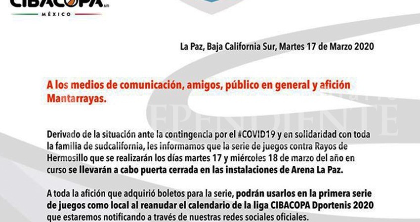 A presión, Mantarrayas recula y lleva a puerta cerrada los partidos 