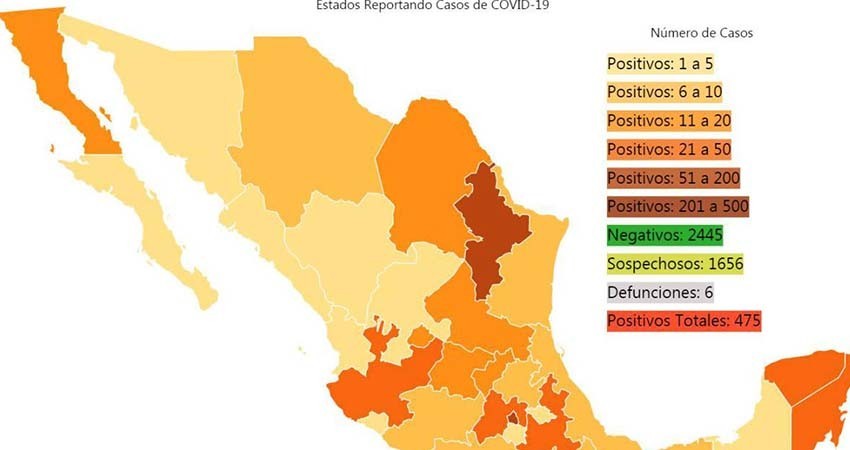 Suman 475 los casos positivos de coronavirus en México