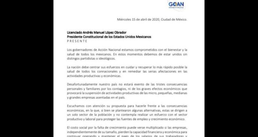 Urgen gobernadores del PAN a gobierno federal programa de emergencia económica