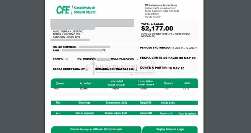 Golpea incremento de tarifas en CFE a familias de CSL 
