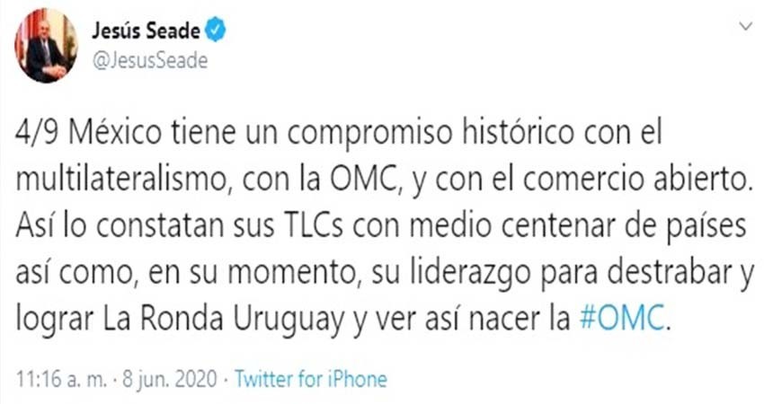 Sistema multilateral de comercio enfrenta mayor reto en 70 años: Seade