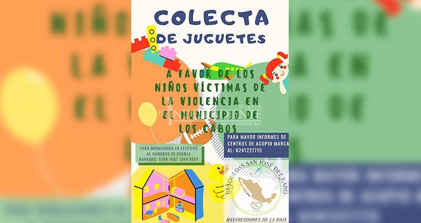 Invitan a participar en la colecta de juguetes para niños víctimas de violencia en Los Cabos