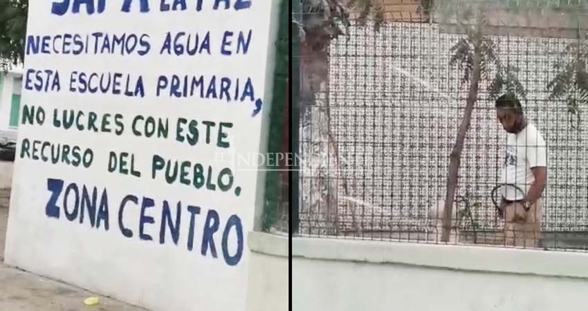 Con pintas, escuela pide agua; vecinos exhiben al plantel desperdiciándola