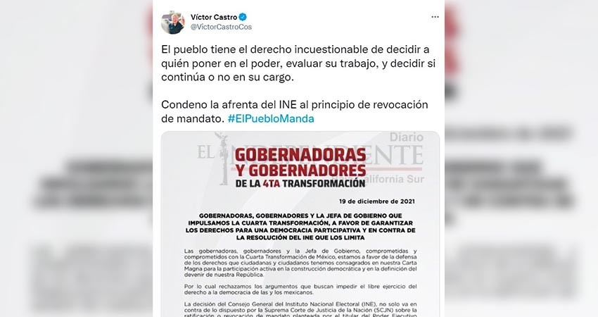Rechaza Castro Cosío decisión del INE de suspender revocación de mandato presidencial