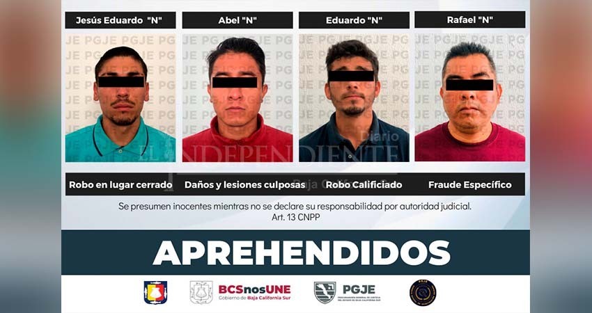 Por diversos delitos fueron aseguradas 5 personas en BCS