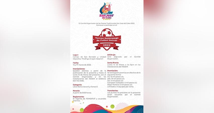El Torneo Relámpago de Futbol Soccer 2022 será en la Unidad Deportiva “Rodrigo Aragón Ceseña” y en el campo de San Bernabé