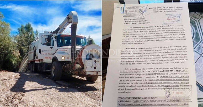 Piden al Ayto. de Loreto que explique las razones para derramar aguas negras en predio privado