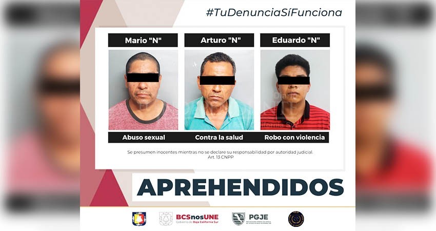 Fueron detenidos 3 tres hombres por diversos delitos en La Paz y Los Cabos
