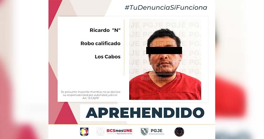 Aprehende PGJE a un hombre por robo calificado en San José del Cabo
