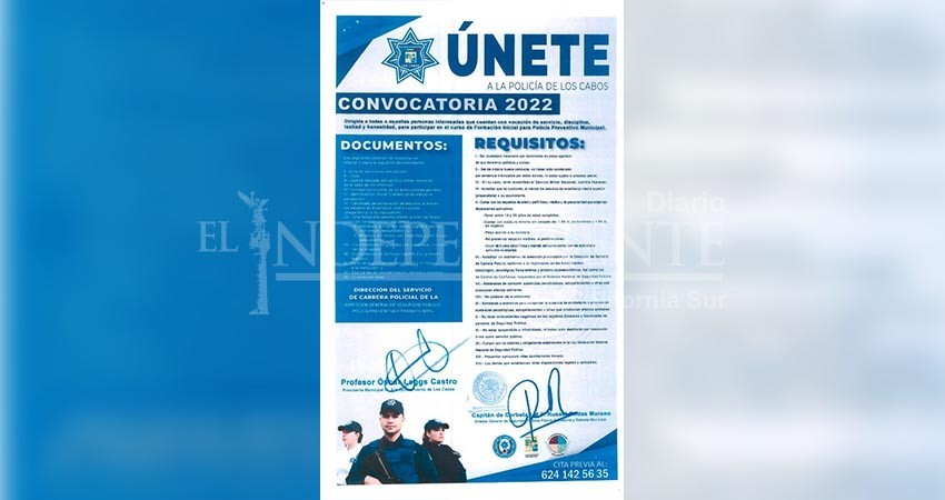Convoca Seguridad Pública a formar parte de la Policía Municipal de Los Cabos