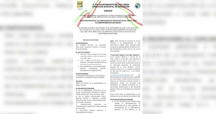 Todo listo para el Concurso Municipal de Composición de Poesía Individual “La Independencia Nacional”