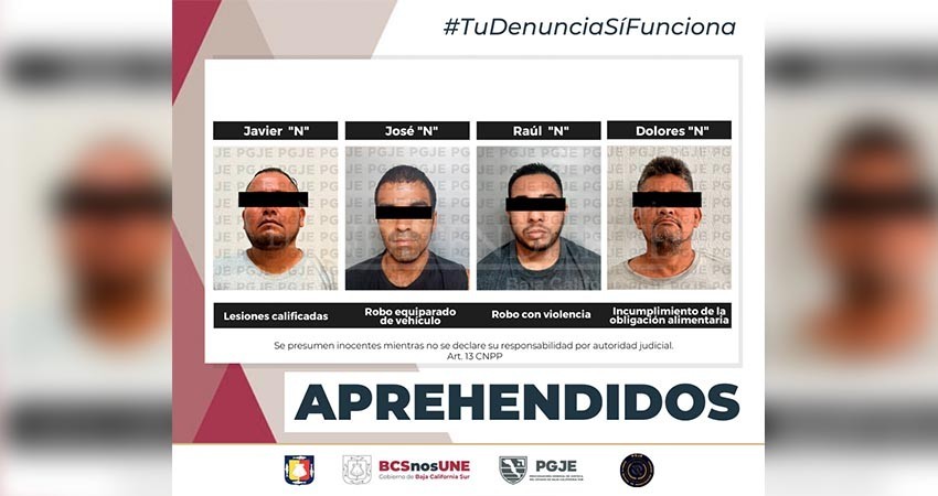 Fueron aprehendidas cuatro personas en BCS por diversos delitos