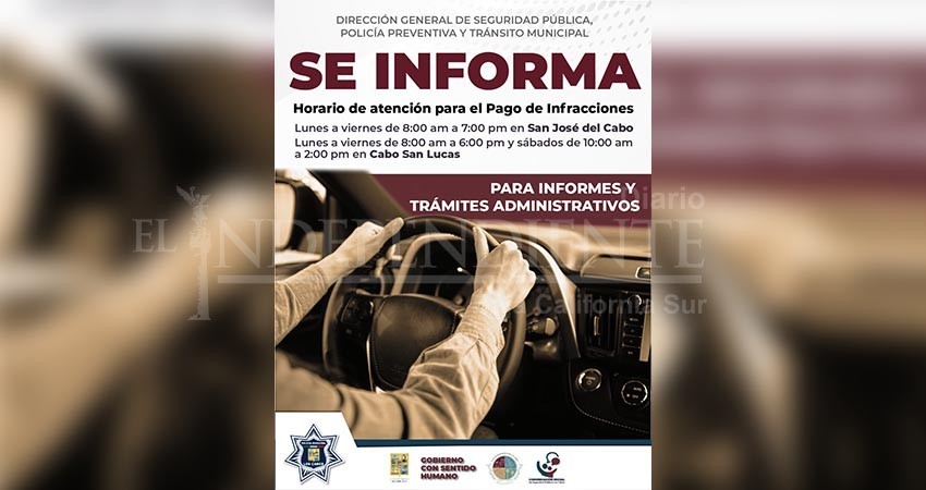 Extienden horario de atención para el pago de ingresos municipales en Seguridad Pública de Los Cabos