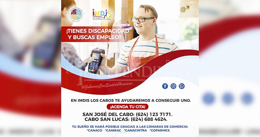 Mediante el programa “Vinculación Empresarial”, IMDIS Los Cabos brinda espacios laborales a personas con discapacidad