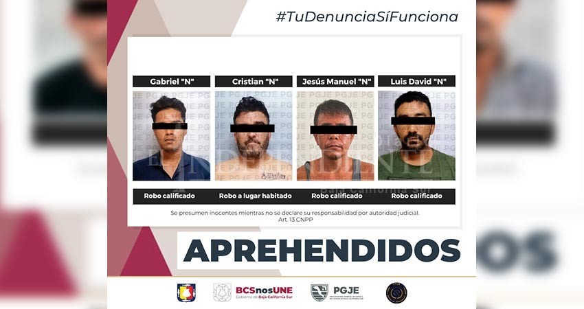 Detiene PGJE a los probables responsables de robo en La Paz y Los Cabos