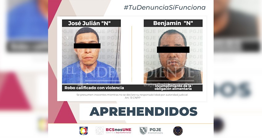 Son aprehendidos dos hombres por diversos delitos en La Paz y Los Cabos