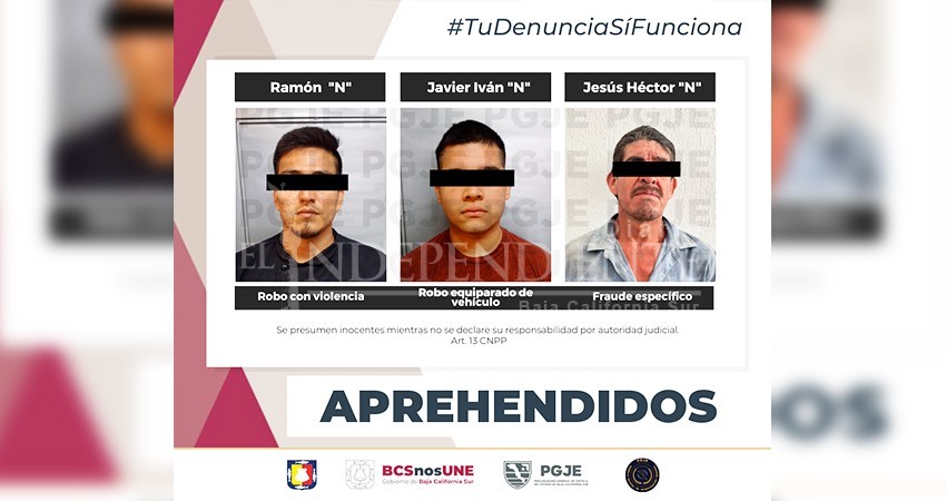 Aprehende PGJE a tres personas en BCS
