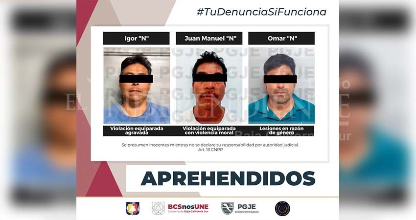 3 hombres fueron aprehendidos por delitos sexuales y contra la mujer