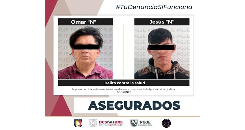 Asegura PGJE a dos probables narcomenudistas y más de 900 dosis de droga