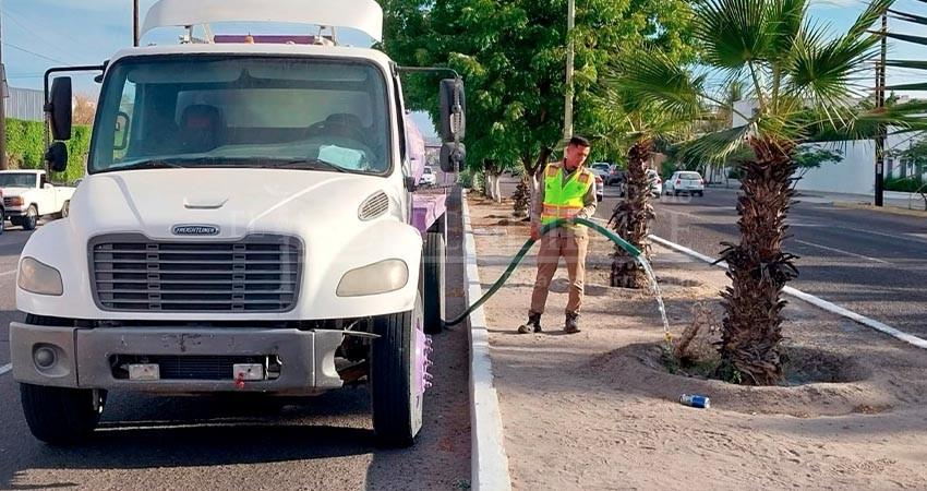 Continúa el Ayto La Paz con el  riego de áreas verdes y deportivas con la pipa púrpura