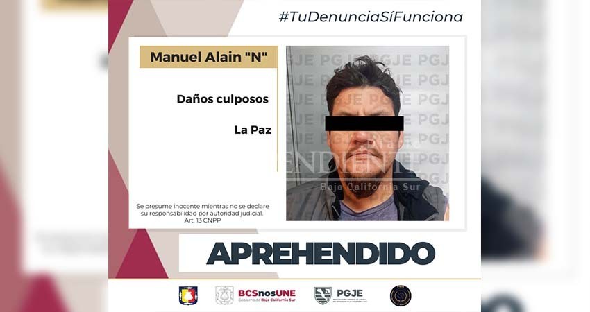 Aprehende PGJE a un hombre por daños culposos en La Paz