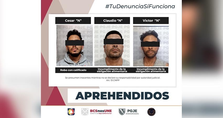 Aprehende PGJE a tres personas por robo y delitos contra la familia