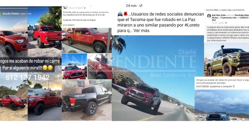 Denuncian ciudadanos robo de camionetas Tacoma en La Paz