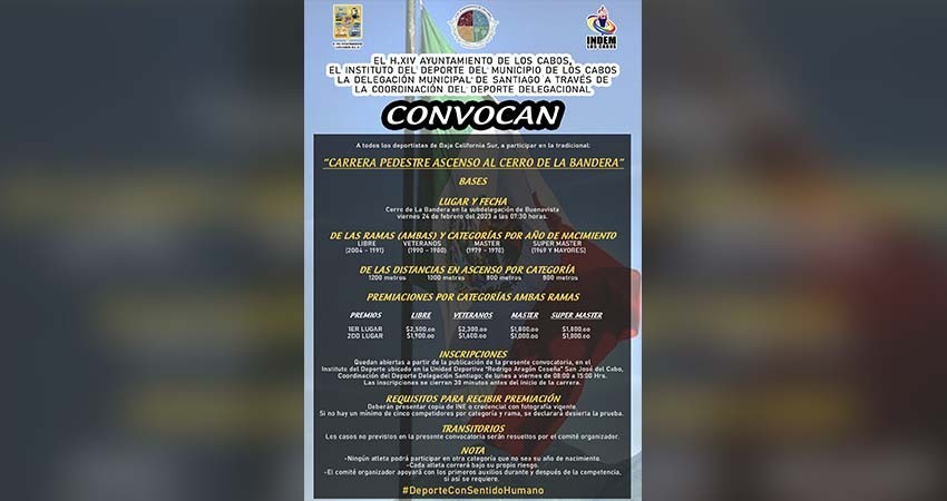 INDEM Los Cabos invita a las y los deportistas a participar en la carrera pedestre “Ascenso al Cerro de La Bandera"
