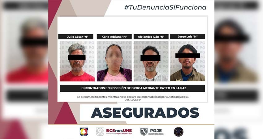 Mediante cateo detienen a cuatro posibles narcomenudistas y aseguran droga
