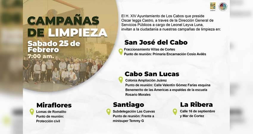 Súmate a la jornada de limpieza que de manera simultánea realizará este sábado el Gobierno de Los Cabos en todo el municipio