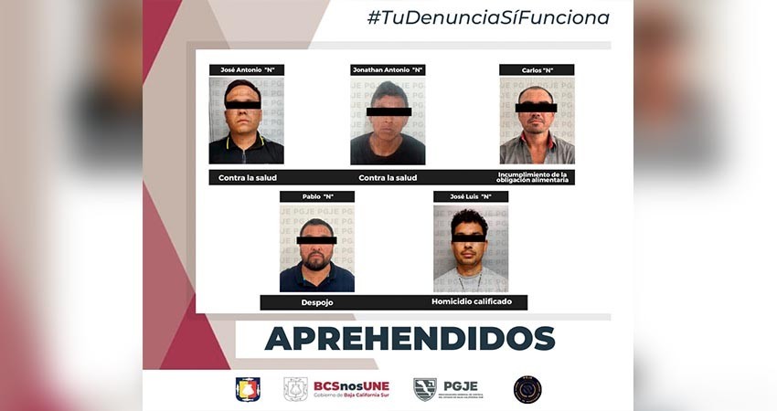 Fueron aprehendidas 5 personas probables responsables de delitos en La Paz y Los Cabos