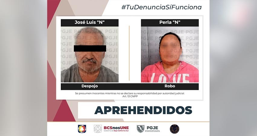 Aprehende PGJE a dos personas en La Paz