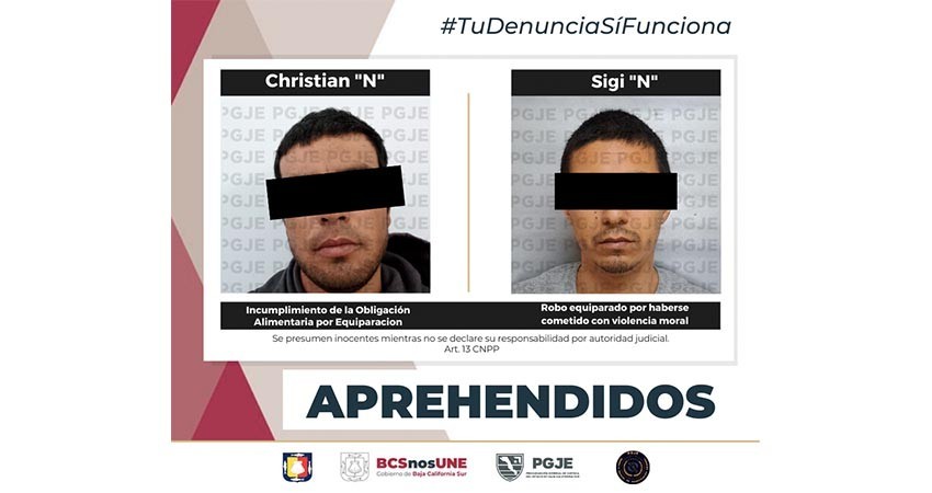 Son aprehendidos los probables responsables de delitos en La Paz y Mulegé