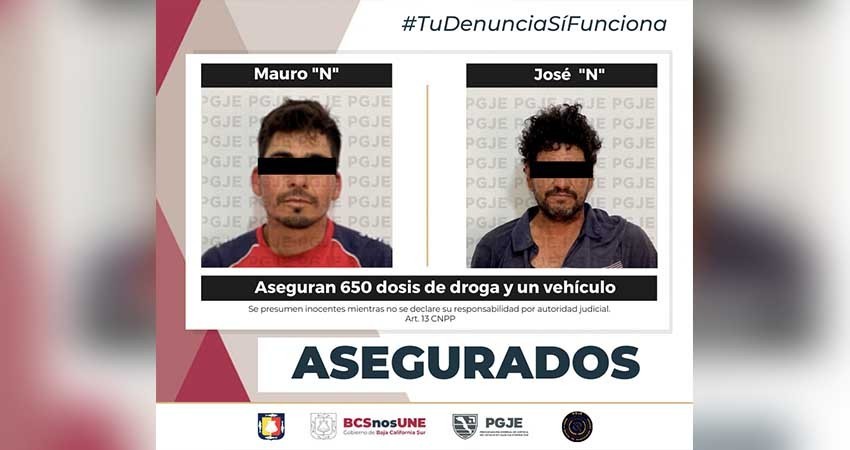 Fueron aseguradas dos personas en posesión 650 dosis de “cristal” en Mulegé